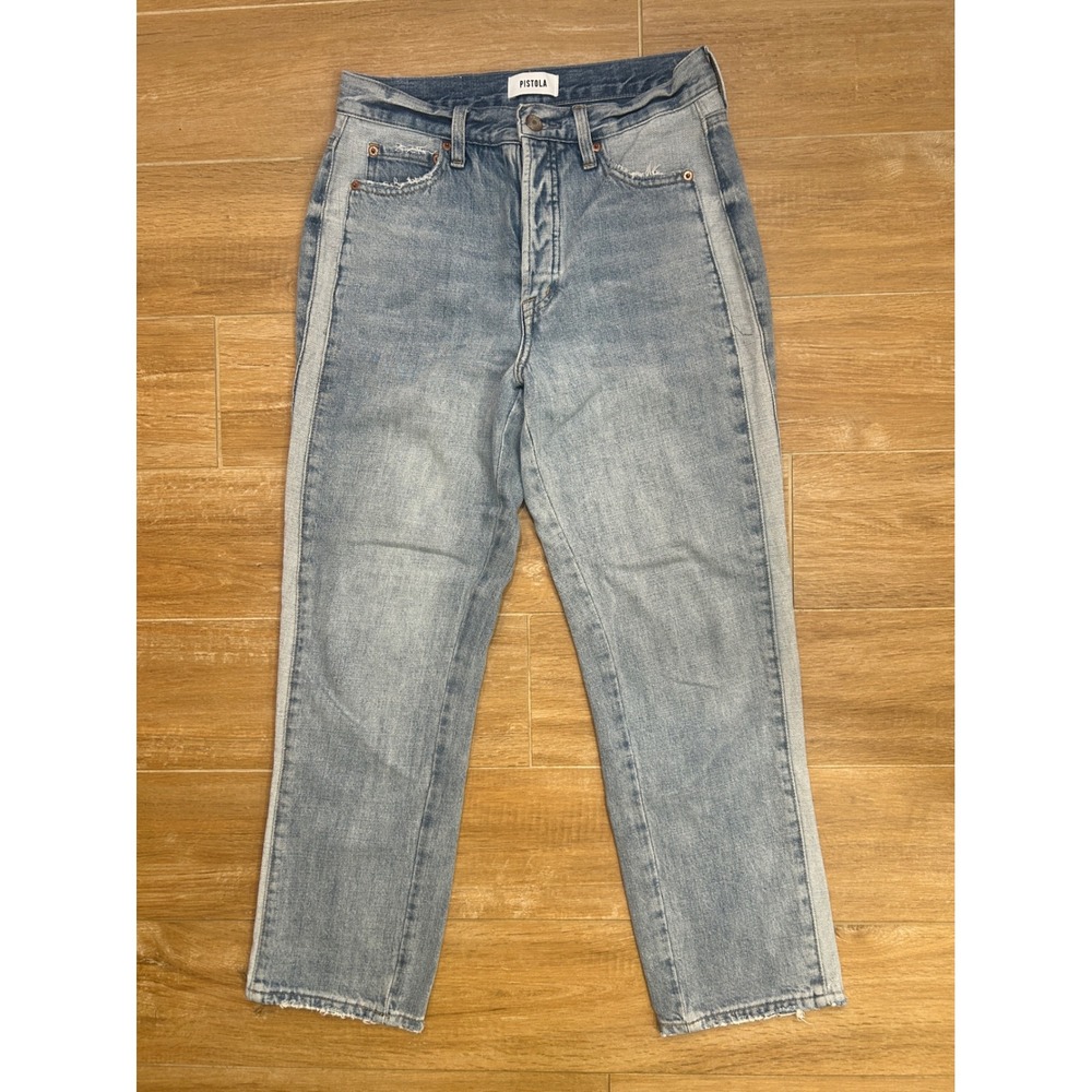 Pistola Denim Jeans Size 26 Light Wash Cropped‎ Straight Leg Side Stripe